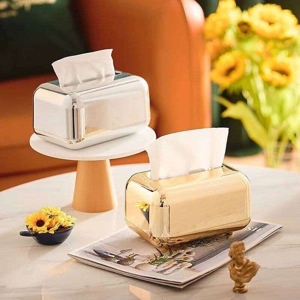 Luxury Golden Boxes Storage Napkin Paper Case Organizer Ornament Desktop Holder Kitchen Tissue Box 26Y0112