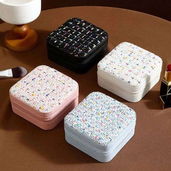 Double Layer Packing Bag Flower Buckle PU Leather Jewelry Display Holder Square Organizer Earring Storage Case Travel 26Y0112