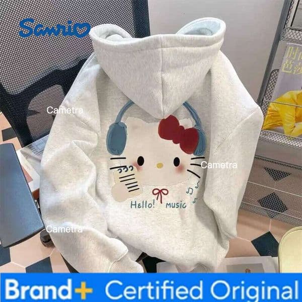 Sanrio Hello Kitty Hooded Sweatshirts Kawaii Cartoon Spring and Autumn Long Sleeve Student Tops Woman Clothing Outerwear H260112