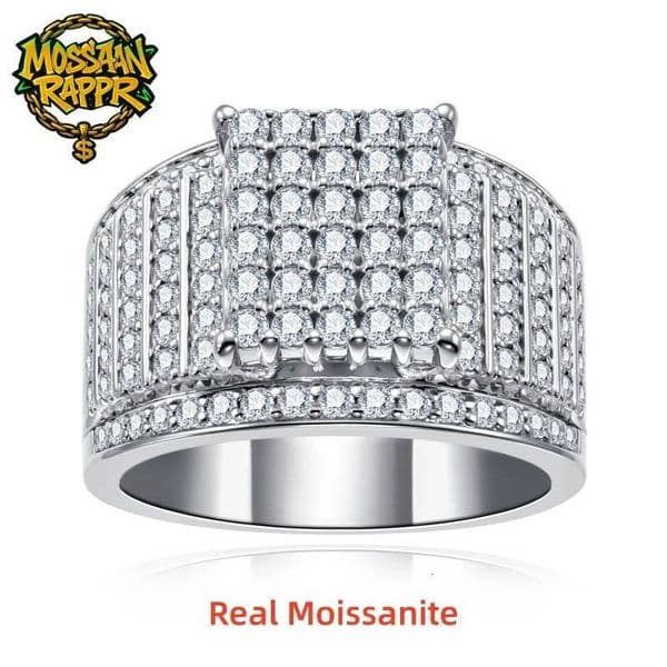 MossanRappr 1.58ct Moissanite Iced Out Diamond 14K Gold Plated Vintage Luxury Hip Hop Ring Street Style Jewelry for Men