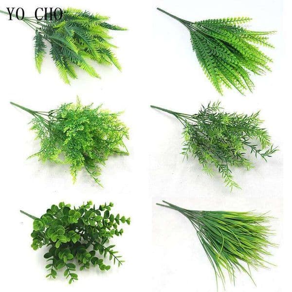 YO CHO Plastic Plants for Home Garden Decoration Fern Grass Wedding Wall Outdoor Decor Green Leaf Artificial Flowers 26W0112