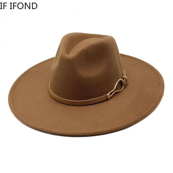 Fedora Hat Women Big Wide Brim 95cm Vintage Khaki Felted Jazz Hat Winter Formal Dress Cap sombreros de mujer 260109