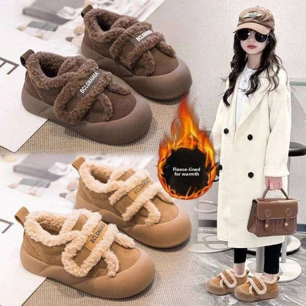2025 Winter New Children's Girls Korean Style Lamb Wool Girl Cotton Thicken Velvet Warm Anti-kick Furry Shoes X260112