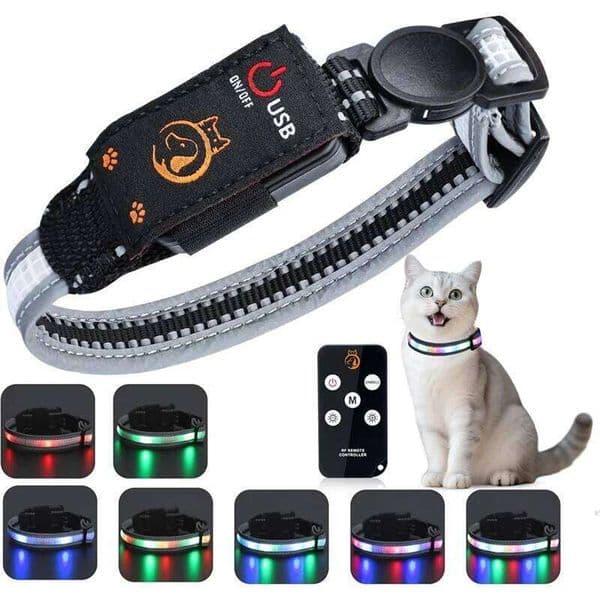 Cat Collar With Remote, Rechargeable Waterproof LED Light Night, Dog For Night Walking Accessories 26W0112