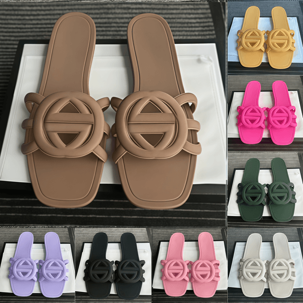 Luxury Designer Slides Womens Rubber Sandals G Interlocking Orange Beach Slippers Waterproof Summer Mules Size 6-11