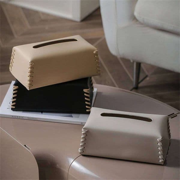 Luxury Pu Leather Tissue Box Hand-Woven Table Napkin Holders Living Room Office Desktop Paper Towel Cover Creative Home Decor 26W0113