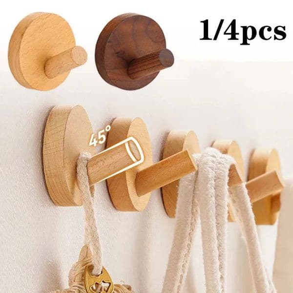 Simple Beech Walnut Wood Hook Hanging Hanger Punch Free Wall Hooks Bedroom Coat Storage Rack Home Towel Key Decoration 260113