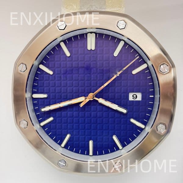 NEW Metal Wall Clock Luxury Wall Watch with Calendar Date Blue Dial Contemporary Modern Big Watch Ultra Silent Quartz Reloj De Pared Home Office Decoration T260514