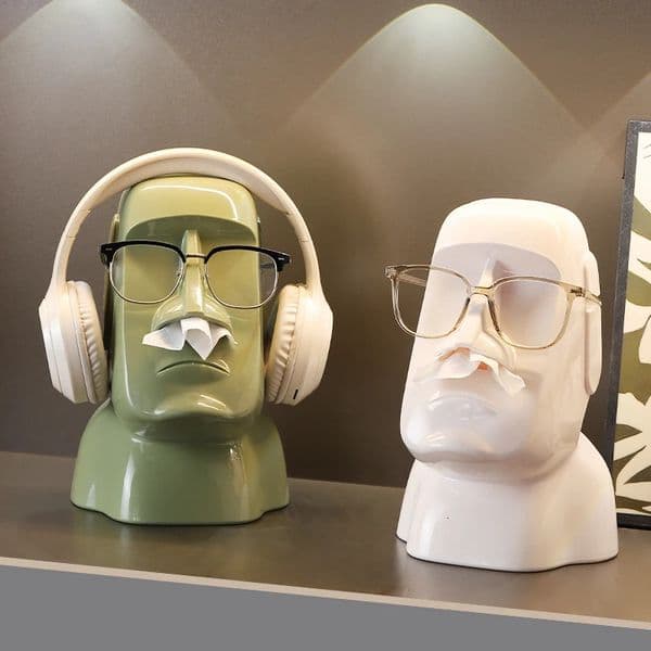 Miniso Creative Moai Stone Statue Tissue Box Glasses Holder Head-Mounted Earphone Stand Home Multifunctional Decorative Ornament 260112