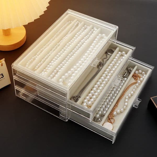Necklace Pearl Organizer Dustproof Long Bracelet Bead Jewelry Box Tray Desktop Storage