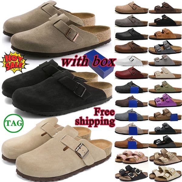 free shipping designer slippers clogs slides blue with suede leather upper breathable design flat sliders for women mens premium shoes with box big size