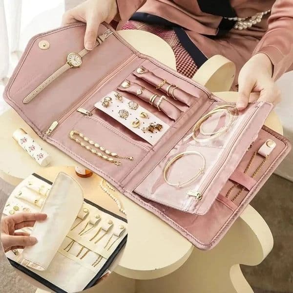 1Pc Collapsible Jewelry Organizer Practical Travel Jewelry Organizer Earring Necklace Ring Jewelry Pouch Jewelry Roll Bag 260109