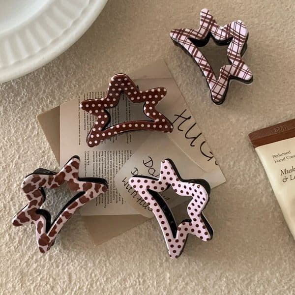 Keluli Pink Coffee Series Star Acrylic Hair Claw Sweet Polka Dot Clip Crab for Women Girls Accessories 260112