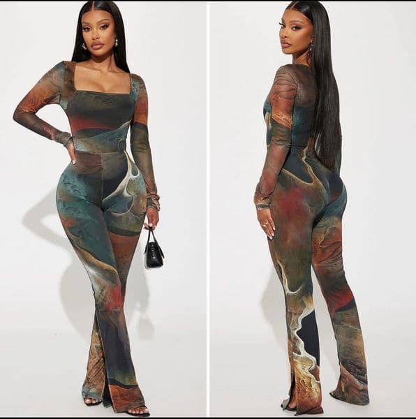 Y6030 Womens Fashion 2024 New Four Seasons Wearable Double Layer Mesh Long Jumpsuit 210712