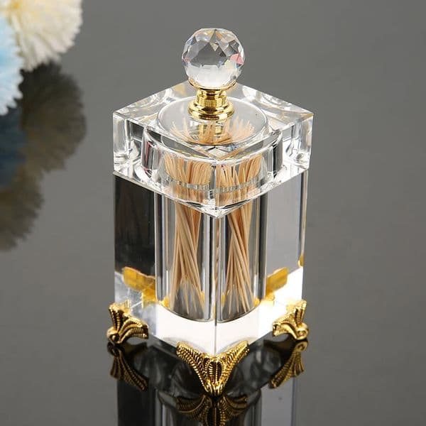 Nordic Tall Crystal Glass Toothpick Box with Lid Amber Transparent Cotton Swab Toothpick Box Dining Table Storage Jar 260112BJ