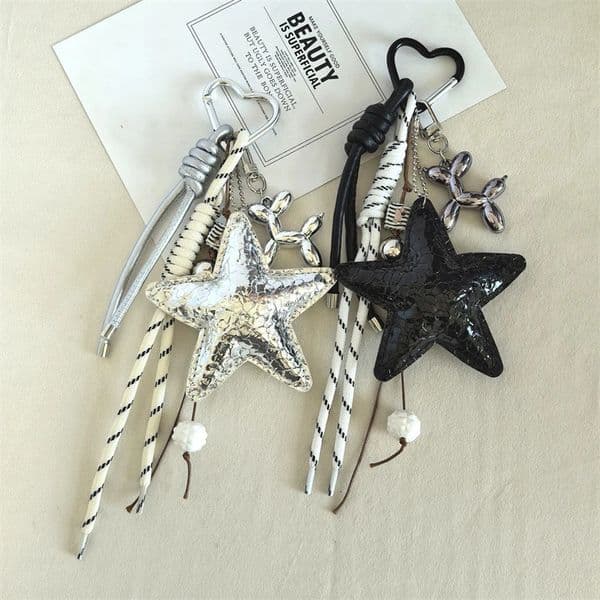 Y2k Leather Rope Keychain Star Cute Dachshund Bag Pendant 3d Creative Cartoon Keyring Anti-lost Mobile Phone Lanyard Bag Pendant260109BJ