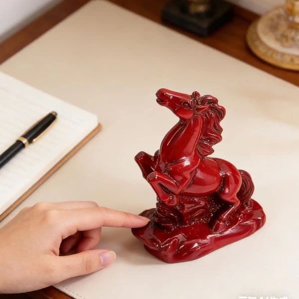 2026 new chinese red statue success resin horse figurine office desk decor feng shui wealth success ornament 260112 toy