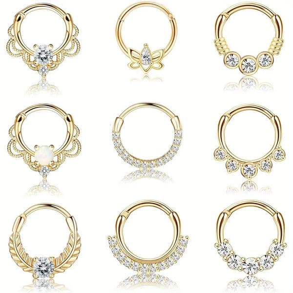 Drperfect 316L Stainless Steel Septum Rings Opal Daith Nose CZ Cartilage Tragus Earrings Clicker Piercing Jewerly 260112
