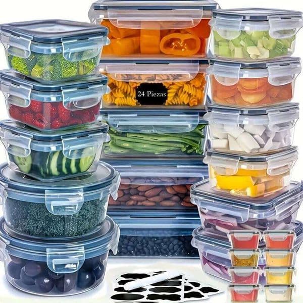 48pcs Leakproof Food Storage Containers Set, BPA-Free Stackable Meal Prep, Easy-Snap Lids, Free Labels & Marker 26W0113