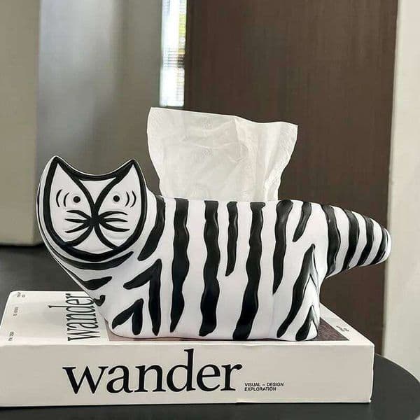 Aesthetic Striped Cat Tissue Box Creative Cartoon Napkin Holder Decorative Home Ornament for Living Room Bedroom Desktop Cute 26Y0113