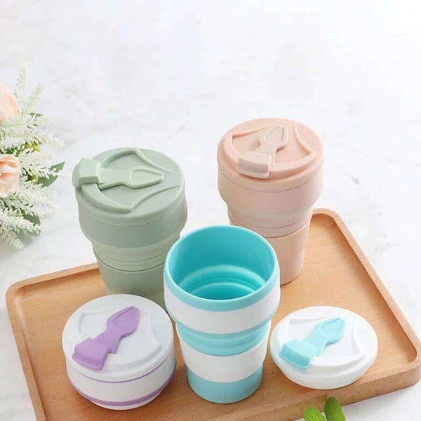 350ML Food-Grade Silicone Folding With Lid, Reusable Portable Coffee Cup, Hot Drink ,Suitable For Travel And Camping 26W0113