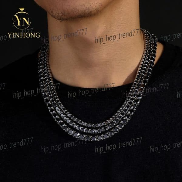 Custom Gra Jewelry Iced Out 2mm 3mm 4mm 5mm 65mm Vvs Silver 925 Hip Hop Black Vvs Moissanite Lab Diamond Tennis Chain