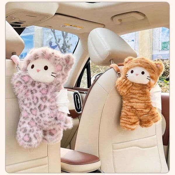 Pink Leopard Print Plush Cute Toy Car Hanging Paper Golden Carving Printed Cat Tissue Box 26Y0113