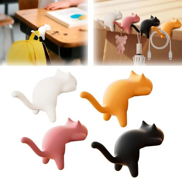 4 PCS Cat Shape Table HookPortable Purse and Key Hook for DeskSuitable Entrance Hall Kitchen Bedroom Classroom Office 260113