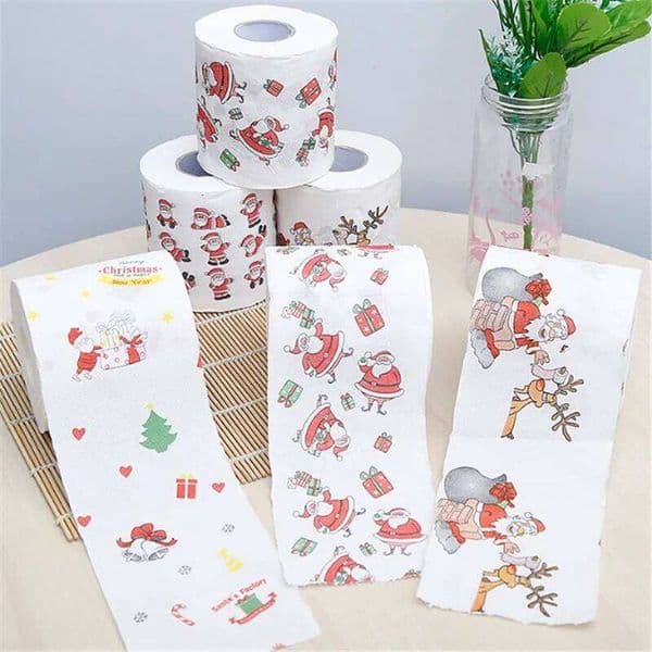 4 Rolls Christmas Toilet Paper Tissue Bathroom Decoration SantaClaus Supplies Party Snowflake Xmas Dinner Napkin Kitchen Tool 26Y0113