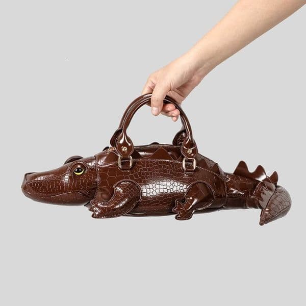 JINXIANGGUO Special Bag Women S Alligator Print Synthetic Handbag Alligator Themed Crocodile Texture Design Golden Tone Hardware Zipper Closure Detachable