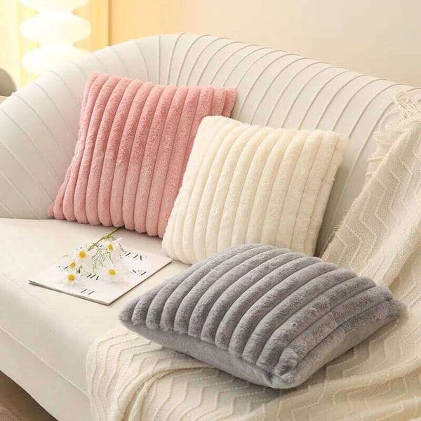 26H0112 Faux Rabbit Fur Square Big Thick Striped Super Soft Solid Color 45x45cm Sofa Decor Cushion Cover 26H0113