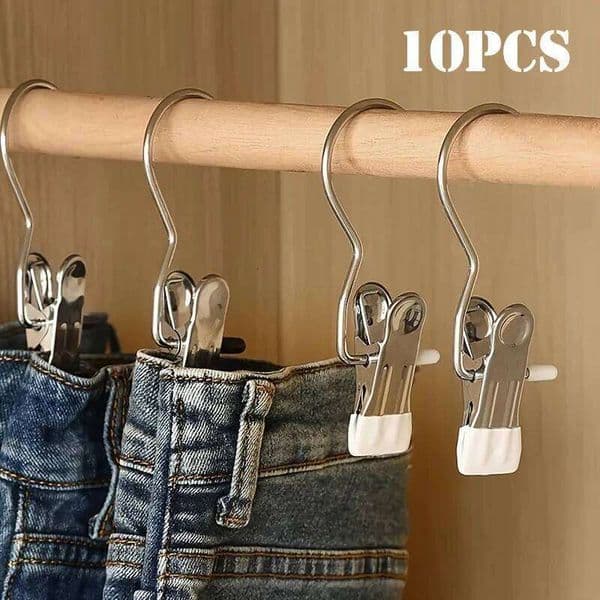 10pcs Stainless Steel Clothespin Clips Laundry Hanging Clip Multipurpose Boot Organizer Portable Home Storage Hangers 26Y0113