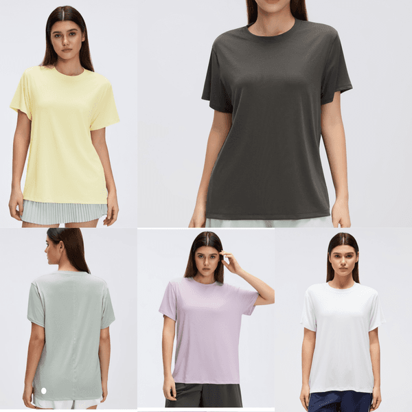 UU-L5706 Women Solid Color Yoga Shirts in Summer Short-sleeved Women's Round Neck Breathable Yoga Clothes Quick-drying Running Fitness T-shirt Top