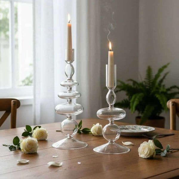 Valentine's Day 1PC, simple glass candlestick home decoration, made of glass, suitable for desktop decoration in homes, weddings, et 26Y0114