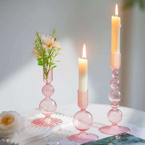 Valentine's Day 3Pcs Candlestick Glass Taper Holders Groovy Wavy Elegant Candle Stick for Home Party Decoration 26W0114