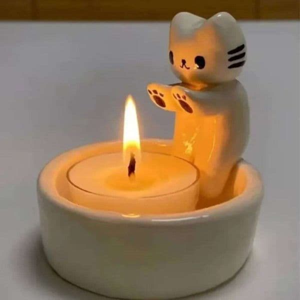 Valentine's Day Kitten Warming Candlestick Scented Light Cute Grilled Cat Aromatherapy Candle Holder Desktop Ornaments Gift 26W0114