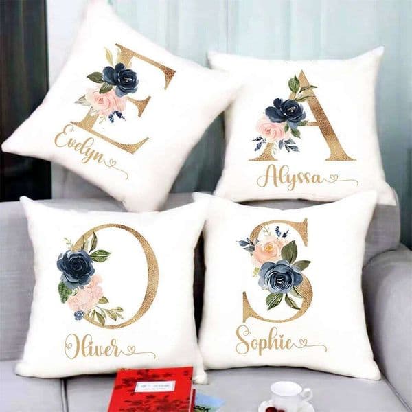 Valentine's Day Personalised Pillowcase Letter Flower with Name Cushion Cover Decor Room Pillow Case Housewarming Birthday Wedding G 26H0113