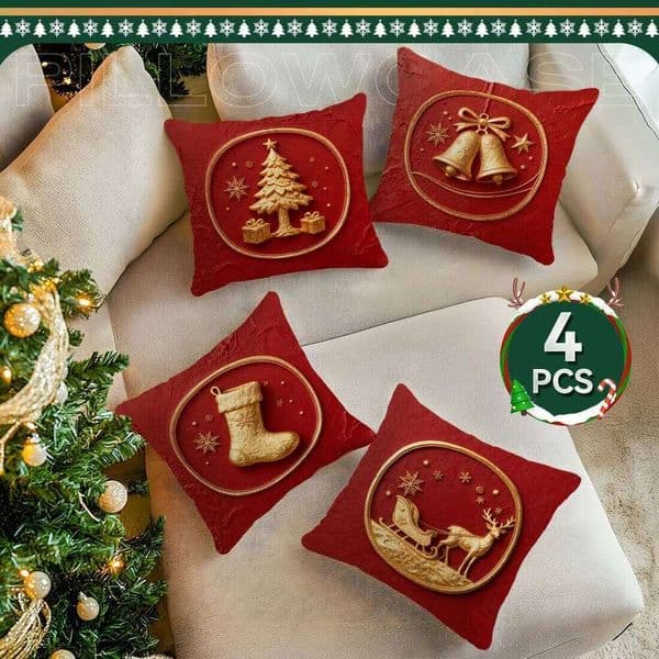 Valentine's Day Red and Gold Christmas Theme 4-piece set Cushion Cover Room Home Sofa Living Office Car Simplicity Pillowcase 26H0113