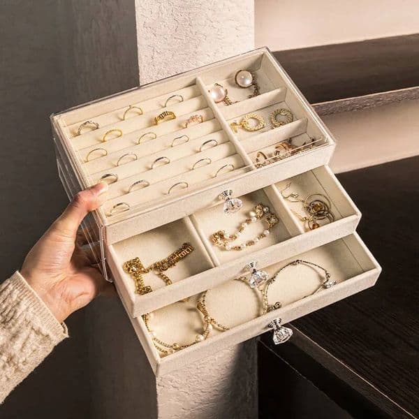 Velvet Stud Earrings Storage Three Layer Organizer Dust Proof Drawer Design for Accessories Dressing Jewelry Box ddmynov