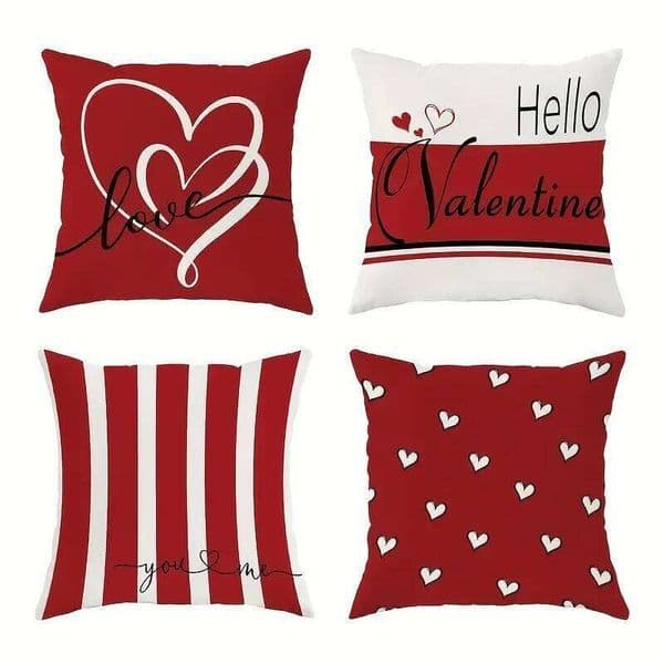 Valentine's Day Valentine Pillow Cover | Romantic Red White Heart Zippered Durable Home Bedroom Decor Flat Print 26H0113 Pillow Case