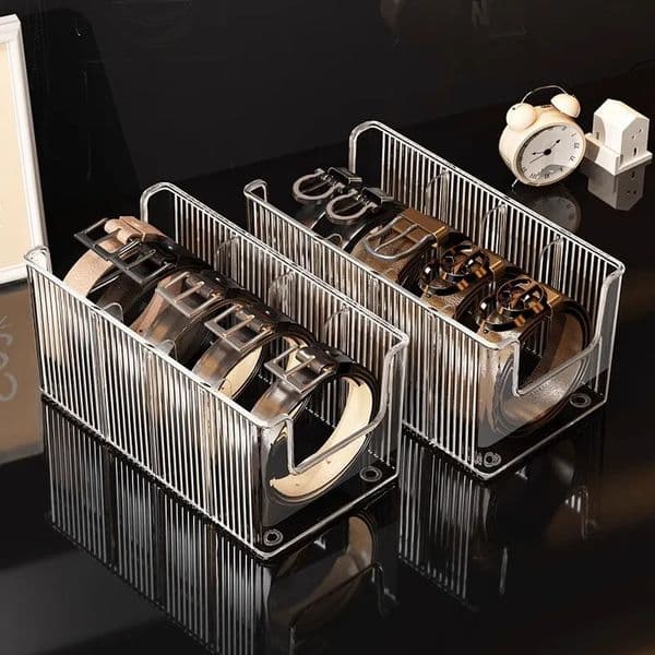 Belt storage box home use divided tie organizer desktop transparent mens belt 260113