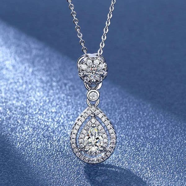 Valentine's Day 925 Sterling Silver Clavicle Chain Sparkling Zircon Teardrop Women's Pendant Necklace Birthday Party Jewelry Gift 26W0114