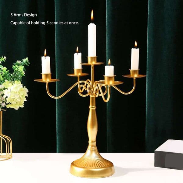 Valentine's Day ZK50 European Style 5 Arms Iron Elegant Candle Stick Candelabra for Wedding Restaurant Gold 26Y0114