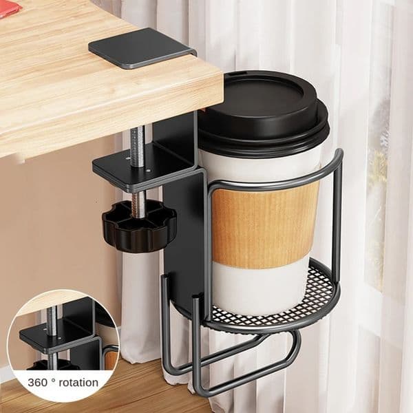 2 in 1 Desk Cup Holder with Headphone Hanger AntiSpill Holder360 Rotation Stand Hook Suitable for Coffee Mups 260113BJ