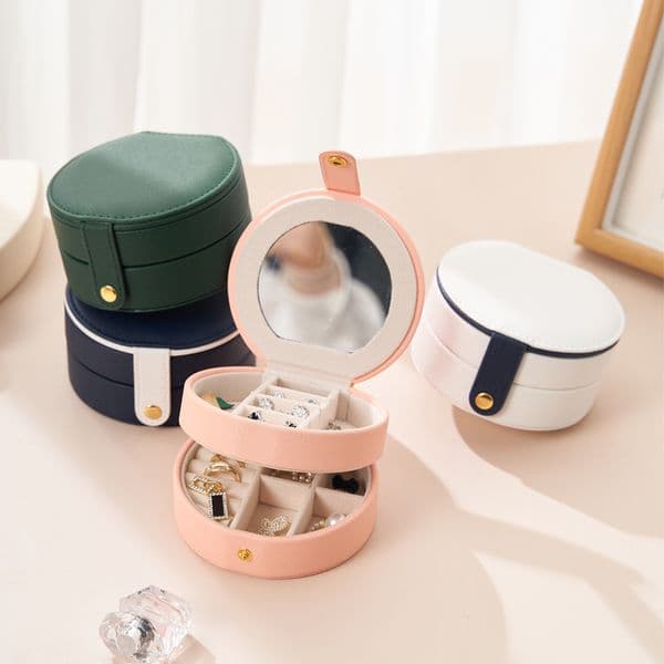 Portable Travel Large-Capacity Leather Jewelry Box Double-Layer Storage With Mirror Classified Compartments Removable Flannel Lining For On-the-Go/Business Trips