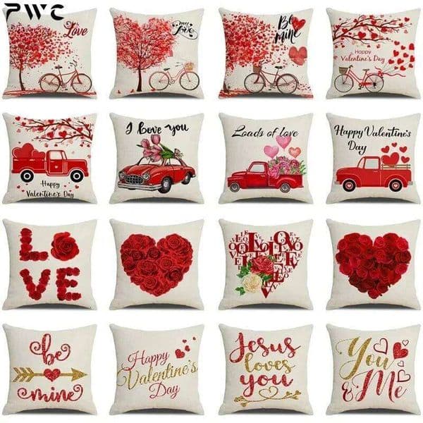 Valentine's Day Valentine's Day Cushion Cover Red Car Rose Love Pillow Covers 18x18 Linen Throw Pillowcase Gift for Lover Home decor 26H0113