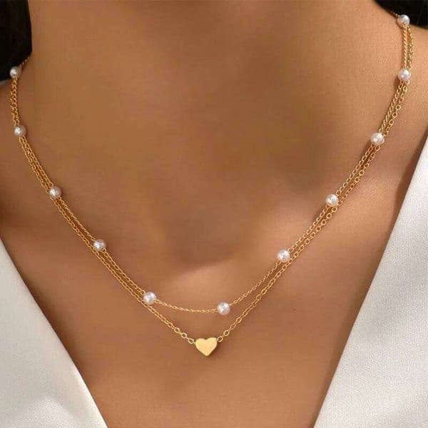Fine Jewellery Necklace Jewellery Simulated Pearl Choker Double Layer Chain with Small Love Heart Pendant for 1 Daily Wear and Special Occasion Gift High Quality