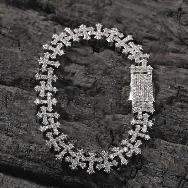 Western Hip Hop Inlaid Cubic Zirconia 11.5MM Cross Bracelet Light Luxury Versatile Unisex Fashion Jewelry Accessory