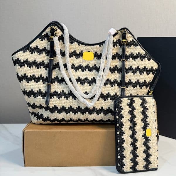 Designer knitted woven Tote Treatment Bag Large brown Suede tote bag Crocodile Leather Summer style
