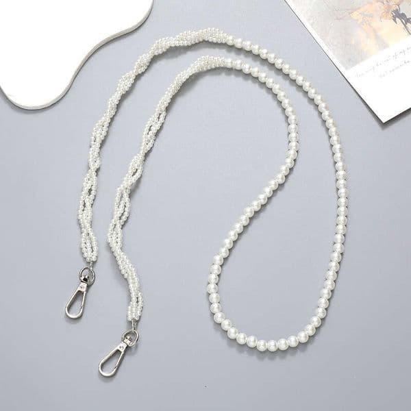 Najia New Pearl Woven Phone Case Anti-Lost Lanyard Heart Pendant Long Bag Shoulder Strap Chain for Women